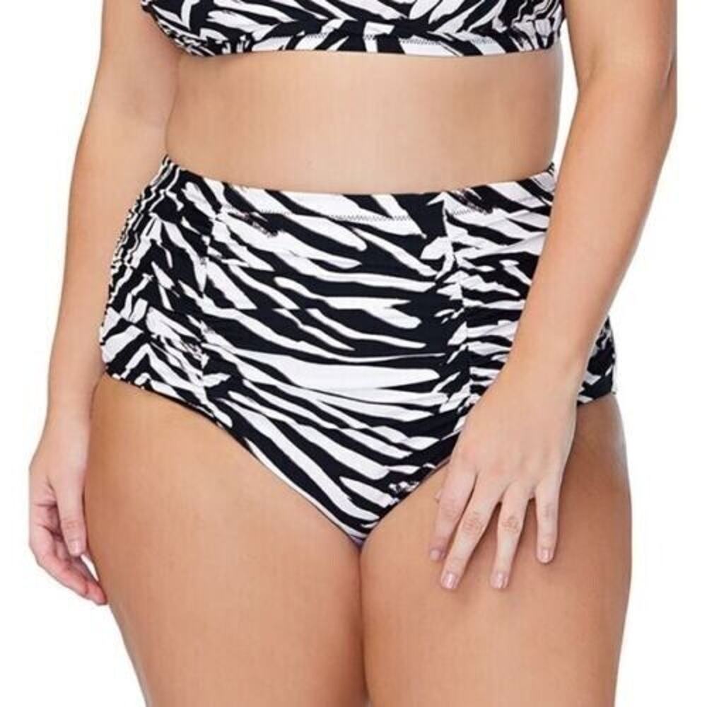 Raisins Curve Swim Bottom Plus Size 16W Meru Costa Black Zebra Print High Waist